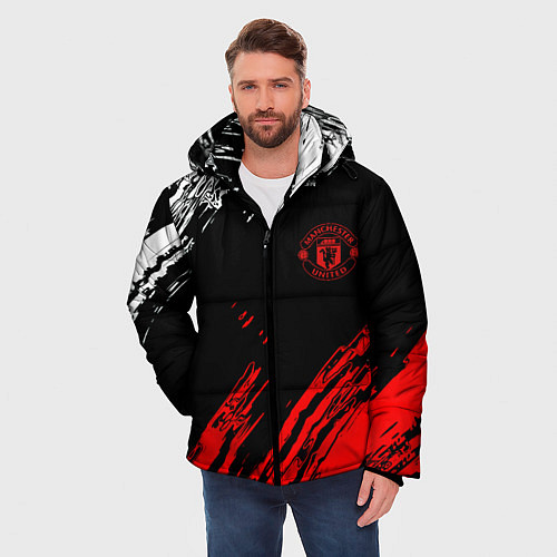 Мужская зимняя куртка ФК Манчестер Юнайтед спортивные краски / 3D-Светло-серый – фото 3