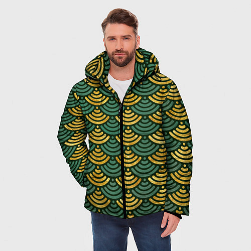 Мужская зимняя куртка Чешуя зелёного древесного дракона / 3D-Светло-серый – фото 3
