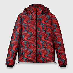 Куртка зимняя мужская Красные драконы паттерн, цвет: 3D-черный