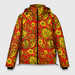 Мужская зимняя куртка Хохломская роспись золотистые цветы на красном фон