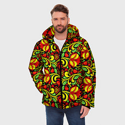 Куртка зимняя мужская Хохломская роспись красные цветы и ягоды, цвет: 3D-светло-серый — фото 2