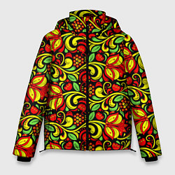 Куртка зимняя мужская Хохломская роспись красные цветы и ягоды, цвет: 3D-красный