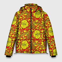 Куртка зимняя мужская Хохломская роспись золотистые цветы и ягоды на кра, цвет: 3D-красный