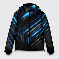 Мужская зимняя куртка Черный абстрактный фон и синие неоновые вставки