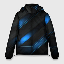 Мужская зимняя куртка Синий неоновый яркий свет на черном абстрактном фо