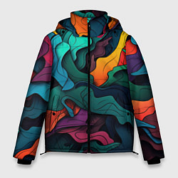 Куртка зимняя мужская Яркие кислотные разноцветные пятна в виде камуфляж, цвет: 3D-черный