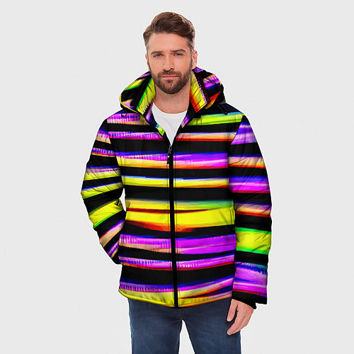 Мужская зимняя куртка Цветные неоновые полосы / 3D-Красный – фото 3
