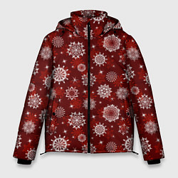 Куртка зимняя мужская Snowflakes on a red background, цвет: 3D-черный