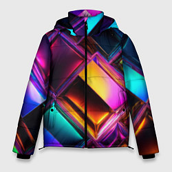 Мужская зимняя куртка Цветные стеклянные блоки - неоновый геометричный у