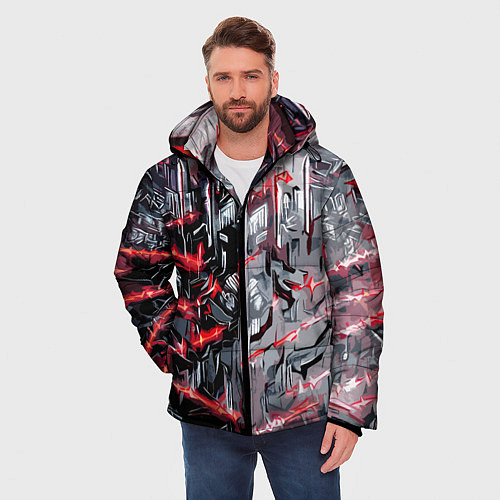 Мужская зимняя куртка Адский доспех в царапинах / 3D-Черный – фото 3