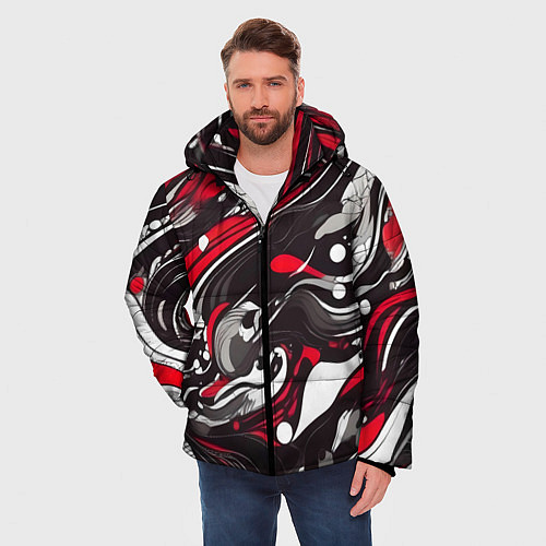 Мужская зимняя куртка Красно-белые волны / 3D-Черный – фото 3