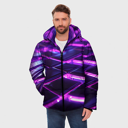 Мужская зимняя куртка Фиолетовая неоновая плитка / 3D-Красный – фото 3