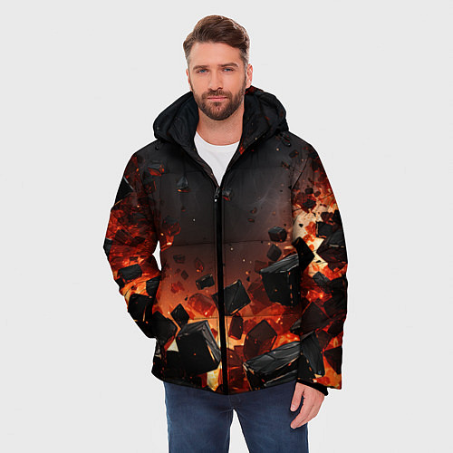 Мужская зимняя куртка Взрыв плит и огонь / 3D-Красный – фото 3