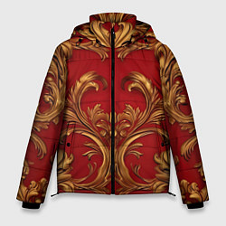 Куртка зимняя мужская Золотые узоры на красном, цвет: 3D-черный