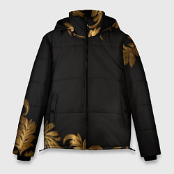 Мужская зимняя куртка Золотые объемные листья на черном