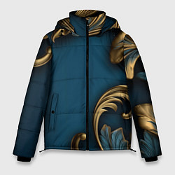 Мужская зимняя куртка Золотые узоры на синем фоне