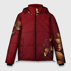Куртка зимняя мужская Узоры золотые на красном фоне, цвет: 3D-светло-серый