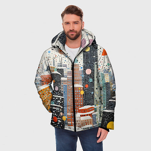 Мужская зимняя куртка Новогодний город / 3D-Красный – фото 3