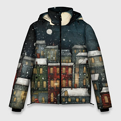 Мужская зимняя куртка Новогодний рисованный город
