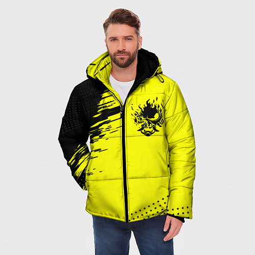 Мужская зимняя куртка Cyberpunk 2077 краски на чёрном / 3D-Светло-серый – фото 3