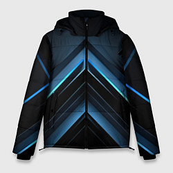 Куртка зимняя мужская Черная абстракция с синим неоновым ярким свечением, цвет: 3D-светло-серый