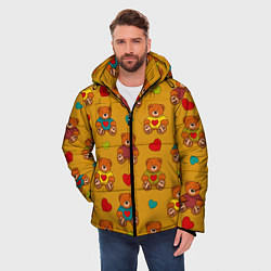 Куртка зимняя мужская Игрушечные мишки и разноцветные сердца, цвет: 3D-красный — фото 2
