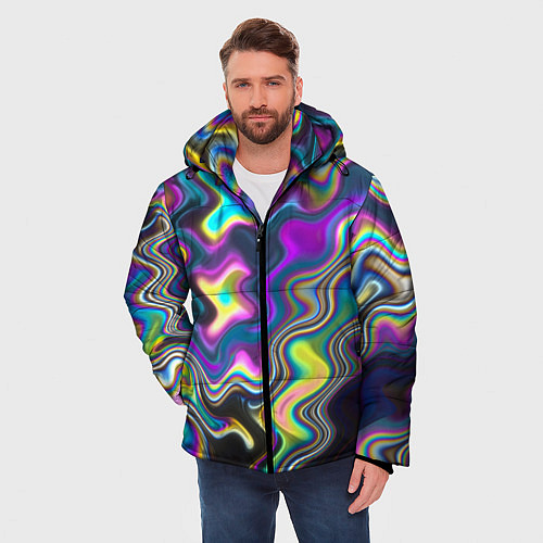 Мужская зимняя куртка Волнистые абстрактные волны / 3D-Черный – фото 3