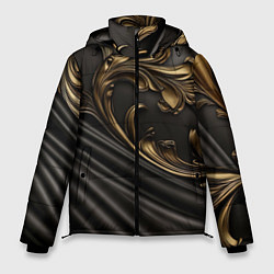 Мужская зимняя куртка Объемные золотые узоры на черной ткани лепнина