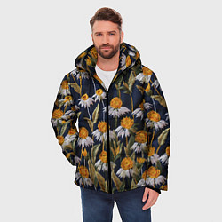 Куртка зимняя мужская Вышитые ромашки, цвет: 3D-черный — фото 2