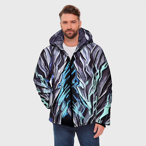 Мужская зимняя куртка Камень и синие полосы / 3D-Черный – фото 3