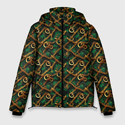 Куртка зимняя мужская Золотая цепочка на зеленой ткани, цвет: 3D-черный