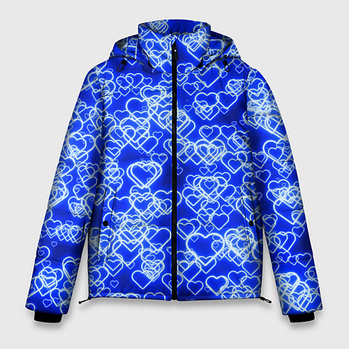 Мужская зимняя куртка Неоновые сердечки синие / 3D-Светло-серый – фото 1