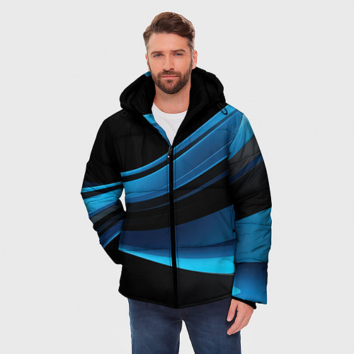 Мужская зимняя куртка Черная и синяя геометрическая абстракция / 3D-Черный – фото 3