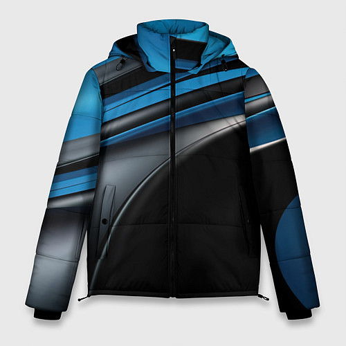 Мужская зимняя куртка Синяя и черная абстракция геометрическая / 3D-Красный – фото 1