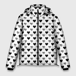 Куртка зимняя мужская Черно-белые сердечки, цвет: 3D-черный