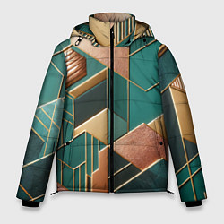 Мужская зимняя куртка Арт деко зеленый и золотой узор из геометрических