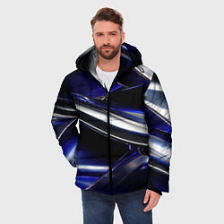 Куртка зимняя мужская Синие и серебреные абстрактные полосы, цвет: 3D-черный — фото 2
