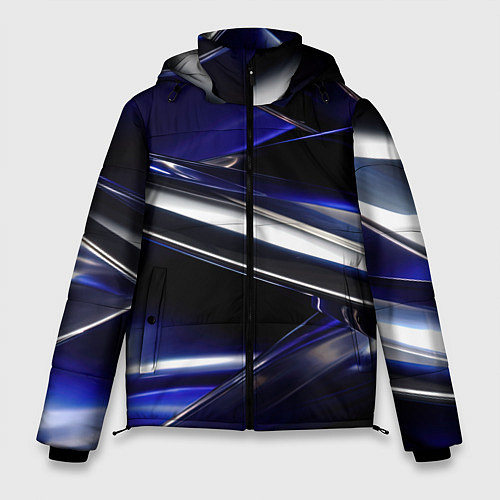 Мужская зимняя куртка Синие и серебреные абстрактные полосы / 3D-Красный – фото 1