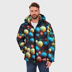 Куртка зимняя мужская Разноцветные шарики молекул, цвет: 3D-красный — фото 2