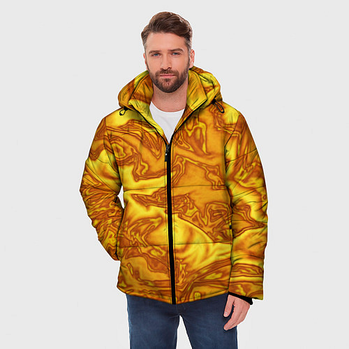 Мужская зимняя куртка Абстракция жидкое золото / 3D-Черный – фото 3