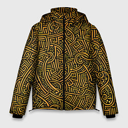 Мужская зимняя куртка Золотые узоры на черном фоне
