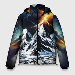 Куртка зимняя мужская Молнии и горы, цвет: 3D-светло-серый
