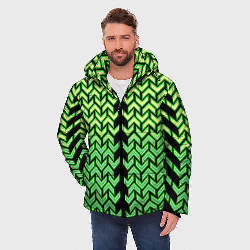 Мужская зимняя куртка Зелёные стрелки на чёрном фоне киберпанк / 3D-Черный – фото 3