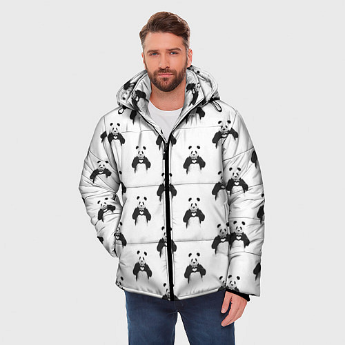 Мужская зимняя куртка Panda love - pattern / 3D-Черный – фото 3