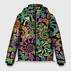 Мужская зимняя куртка Магические красочные грибы с ромашками