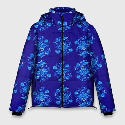 Мужская зимняя куртка Узоры гжель на синем фоне / 3D-Светло-серый – фото 1
