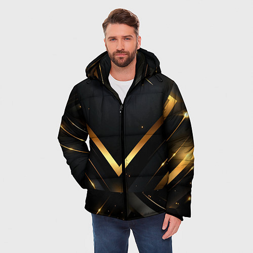 Мужская зимняя куртка Gold luxury black abstract / 3D-Черный – фото 3