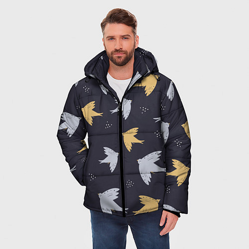 Мужская зимняя куртка Узор с птицами / 3D-Черный – фото 3
