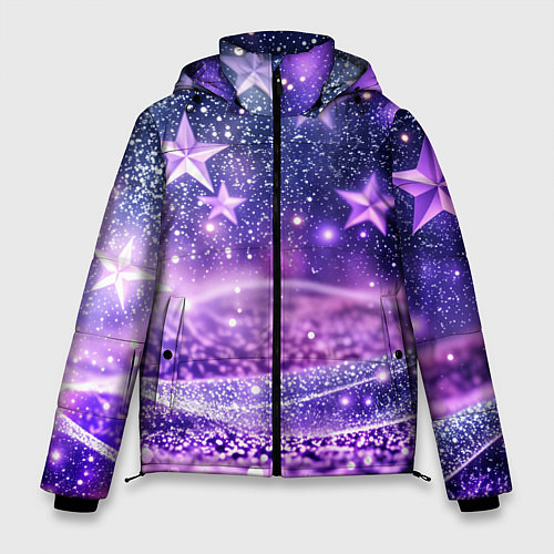 Мужская зимняя куртка Абстрактные звезды в фиолетовых искрах / 3D-Красный – фото 1