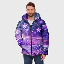 Куртка зимняя мужская Абстрактные звезды в фиолетовых искрах, цвет: 3D-красный — фото 2